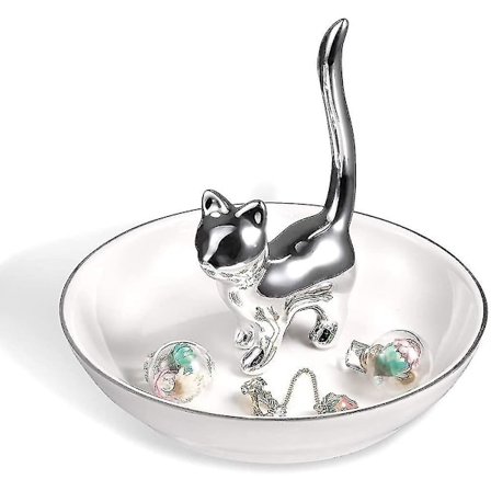 Ringhållare, Lyckokatt Söt Kitty Ringhållare Smyckesbricka Keramik