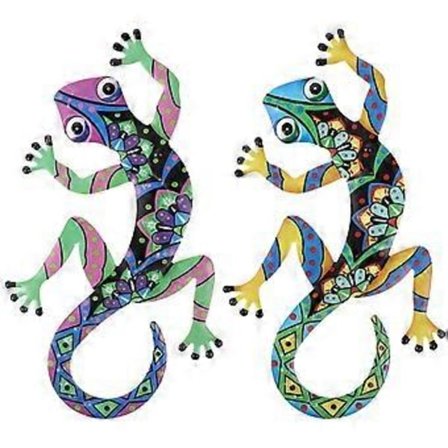 Gecko Vægkunst Jern Gecko Skulptur Hjemme Ornament Haveindretning Blå 2 stk