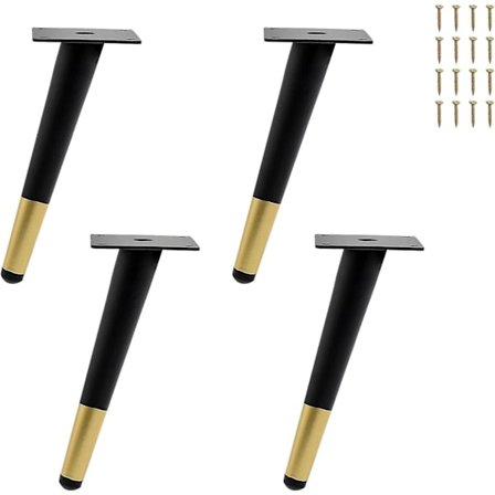 4-pack Svarta Guld Metall Möbelben, 20cm Ersättningsben för TV-bänk, Underskåp och Garderob