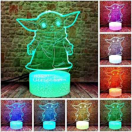 SBSG Baby Yoda 3D Illusion LED Anime Lampe 16 Farver RGB Fjernbetjening Børneværelse Natlys til Drenge