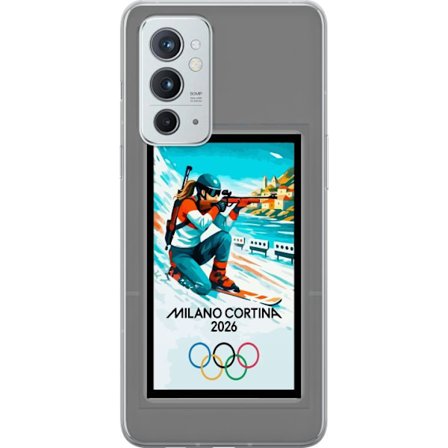 Kompatibelt Mobildeksel til OnePlus 9RT 5G Retroplakat Cortina Milano 2026 med fjell, vintersportsutøvere, italienske trikolor, Milano-katedralen og o