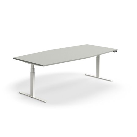 Konferenztisch QBUS höhenverstellbar, 2400x1200 mm, weiß/hellgrau