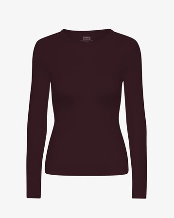 Women Organic Rib LS T-Shirt - Oxblood Red