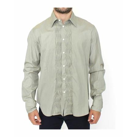 Ermanno Scervino, Ermanno Scervino Green Striped Cotton Casual Long Sleeve Shirt Zielony, Mężczyzna, Rozmiar: L