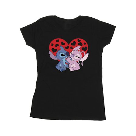 Disney Dam/Kvinnor Lilo & Stitch Hjärtan Bomull T-shirt L Svart