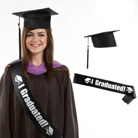 Dimissionshue Studenthue Sort Hat og Dimissionshalsklæde til College