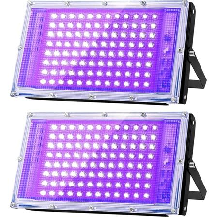 100W Svartlys Projektor, Kraftig UV-lys, 395 nm, IP66 Vanntett, Kan Brukes til Svartlys Fester, Fluorescerende Plakater (To Pakker)