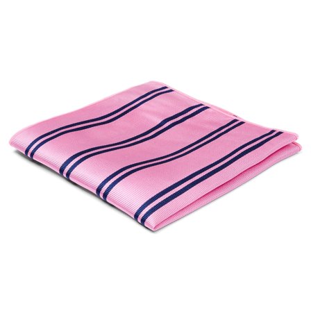 Navy Twin Stripe Pink Silk Pocket Square for Men - Patterned Pocket Squares