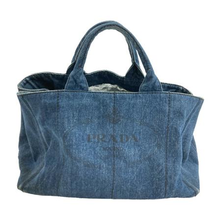 Prada Vintage, Pre-owned Large Denim Logo Bag Blauw, Dames, Maat:ONE Size