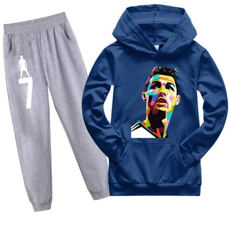 CR7 Ronaldo Gutters Treningsdress Fotball Hettegenser Sweatshirt Topp + Bukser Antrekk