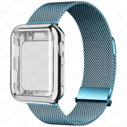 Milanese Loop+Fodral För Apple Watch Armband 45mm 44mm 38mm-42mm 41/40mm Metall Magnetiskt armband iwatch Serie 9 8 7 6 5 4 3 SE Rem
