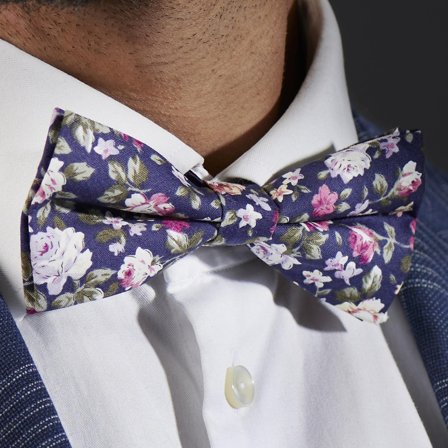 Dark Blue Floral Pre-Tied Bow Tie for Men - Pre-tied bow ties
