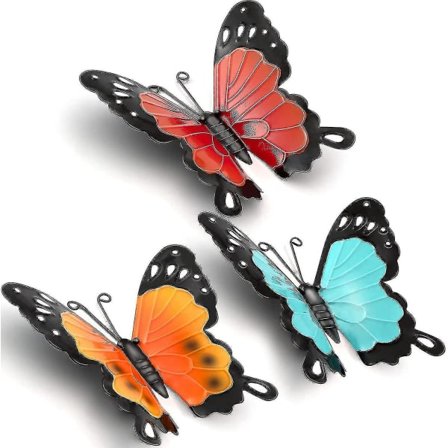 Trädgårdsfjäril 3 delar - Utomhusskjulstaket Metallfjärilsväggdekor (1816 cm, 3 färger)