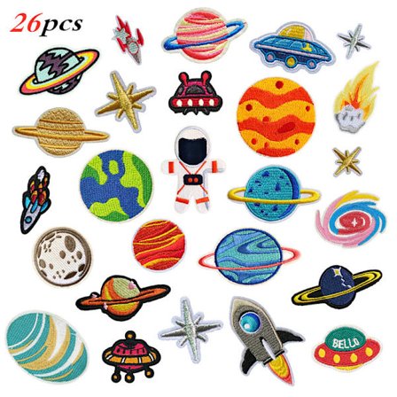 26 PCS Broderi Strykejern-på Patch, Rom Planet Astronaut Broderi Strykejern-på Patch, Strykejern-på Patches, Stoff Patch, Sy-på Patch for Klær T-