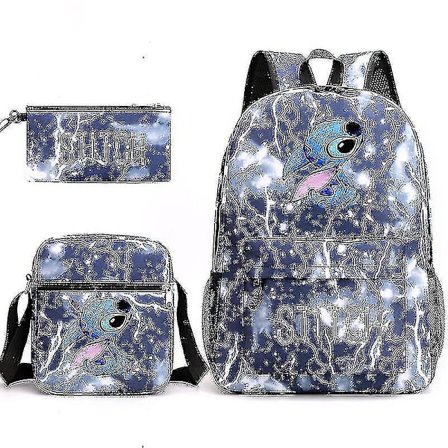 Lilo Stitch Ryggsekk Tredelt sett Skolesekk Barn for Gutt Jente Gave