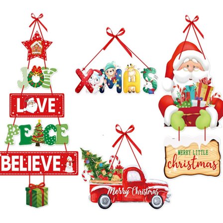 4 stk. hængende juledekorationer til dør. Skilt til hoveddør, hjemmevindue, væg, juleferie, indendørs og udendørs dekoration