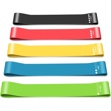 Motstandsbånd treningsbånd for kvinner og menn Elastiske bånd med 5 forskjellige motstandsnivåer for trening, gym, trening, yoga, pilates, hjem [5 stk