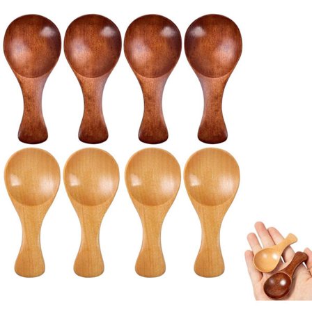 8-delt sett med dessertskjeer i tre - mini iskrem skje - honningskje i tre - kaffeskje (8 x 3,5 cm)