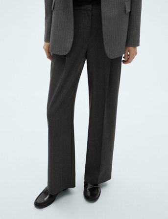 Mango Wideleg Pleated Trousers - Grey - 36