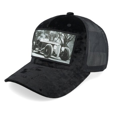 Calza Pennello - Svart trucker Caps - Luxury Hot Rod Velvet Black A-frame Trucker @ Hatstore