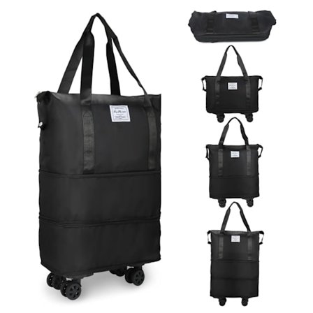 Rejsetaske med hjul, sammenklappelig, vandtæt, aftagelige hjul, lufthavnstaske, weekendtur, shopping