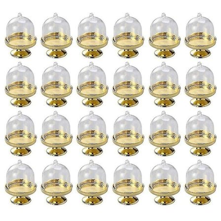 Gull mini kakefat - mini kakeform med stativ og kuppeldeksel, 24 enkel kopp kakefat mini dessert