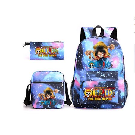 3 st/set One Piece Ryggsäck Anime Barn Skolväska 18 Tum