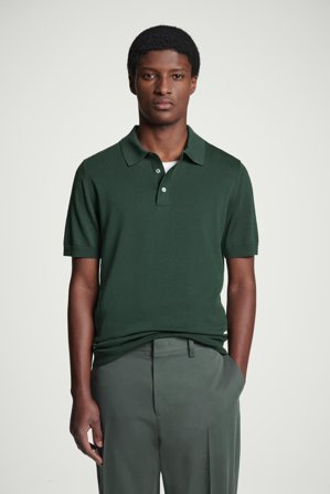 COS Men's Slim Knitted Silk Polo Shirt in Green