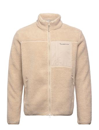 Teddy Fleece Zip Sweat - Grs/Vegan Sweatshirts & Hoodies Fleeces & Midlayers Beige Knowledge Cotton Apparel