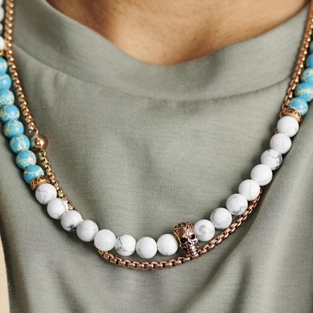Conjunto de collares de jaspe imperial y turquesa blanca Rico para hombres - Collares de cuentas