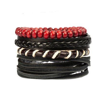 4 kpl monirivinen nahkarannekoru, unisex, hienostuneet mahonkihelmet, monirivinen rannekoru