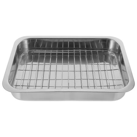 1 Set Ruostumattomasta Teräksestä Valmistettu Leivontapelti Telineellä Käytännöllinen Uuniastiapelti Leivontavuoka Hopea 36x26x6cm Silver 36x26x6cm