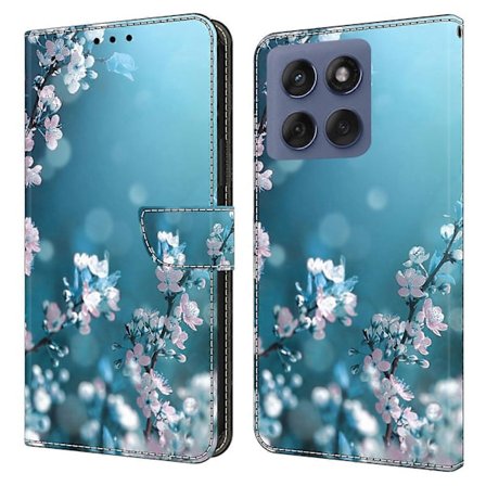 For Motorola Edge 60 Pro 5G Telefondeksel 3D Mønster PU Lær Lommebok Telefon Beskyttelsesdeksel med Holder (Plommeblomst)