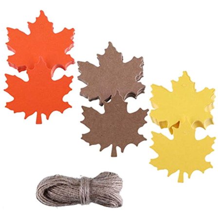 150 Ahornblad Kraft Papirmærker med 40m Hampesnor til Festdekoration (3 Farver)