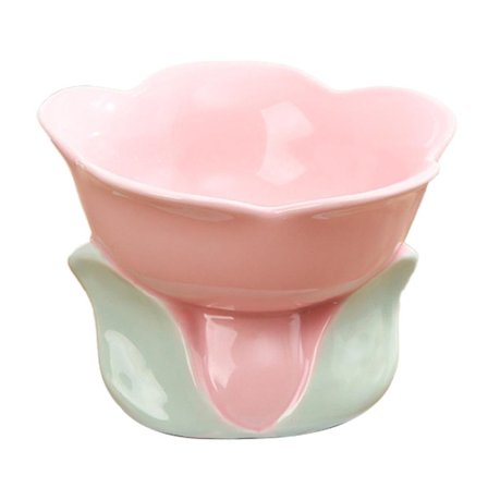 Keramisk hævet kæledyrsskål sød mad og vandskål hund kat kæledyr foderskål skåle(pink)