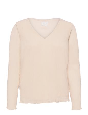 Vikatelin Plisse L/S V-Neck Top/Su Cream Vila