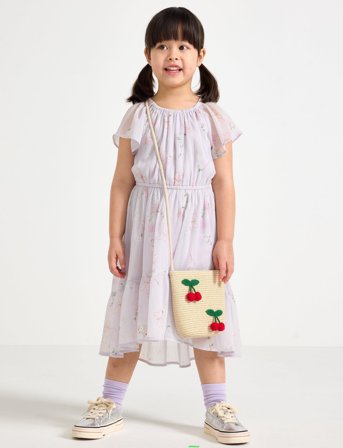 Lindex Dress Chiffon Hi Low Aop - Purple - 116