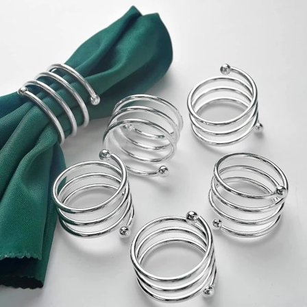 Sølv Serviettholderringer, Spiralformede Runde Serviettringer 6 stk - sølv