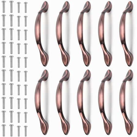 10 st Vintage Möbel Dörrhandtag, Vintage Bågformade Skåphandtag Möbelhandtag (96mm, Röd Brons)