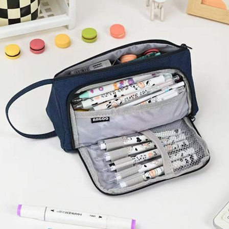 Triangel Oxford Stof Penalhus Stor Kapacitet Multifunktionelt Opbevarings Penalhus - Marineblå