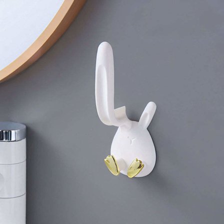 Dekorativ kaninformet hvit og gull slitesterk plast veggmontert krok Enkel å installere Innendørs bruk for hjemmedekorasjon og oppheng av lette 