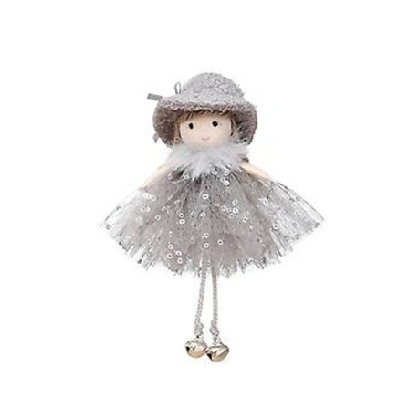 Enkeli-tyttö nukke riipus puun roikkuva koriste plushi juhlat pöytä koristeet söpö lahja (harmaa)