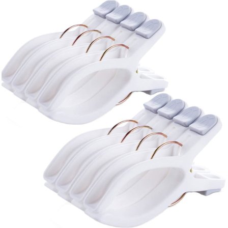 8-delt sett med håndkleklemmer for strandstol, hvitt, king size håndkle