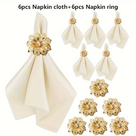 12-delt Elegant Satin Serviet- og Ring Sæt - Glat Stof, Dekorative Blomsterringe til Bryllupper, Ferier og Særlige Anledninger (FMY)