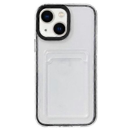For iPhone 15 360 Transparent PC Hybrid TPU Phone Case with Card Slot
