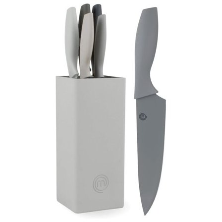 Masterchef-knivsæt med 5 knive i en knivblok - Grå - Kendt fra MasterChef Danmark