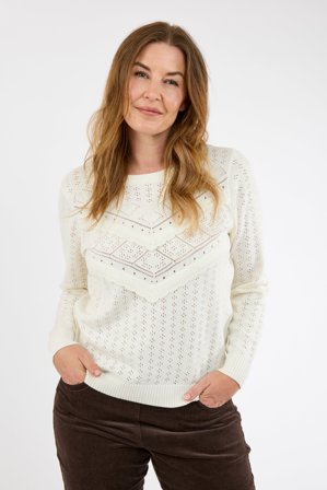 SIGNATURE - Langærmet Strik - Råhvid - Hulmønster