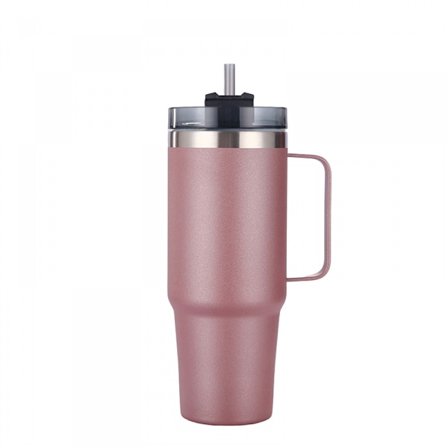 30oz Termosmugg och sugrör Återanvändbar 304 Rostfritt stål Vattenflaska Isolerad Kaffeemugg Resor Mugg Bil Gym Fitness Roséguld