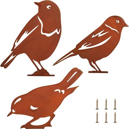 Tre rustne fugle jernkunst silhuet havehegnsdekoration