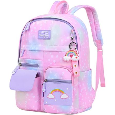 Skolesekk for jenter Stor kapasitet Ryggsekk Stjernehimmel Ryggsekk Bag Barn Dagstursekk for tenåringsjente, Stjernehimmel Rosa